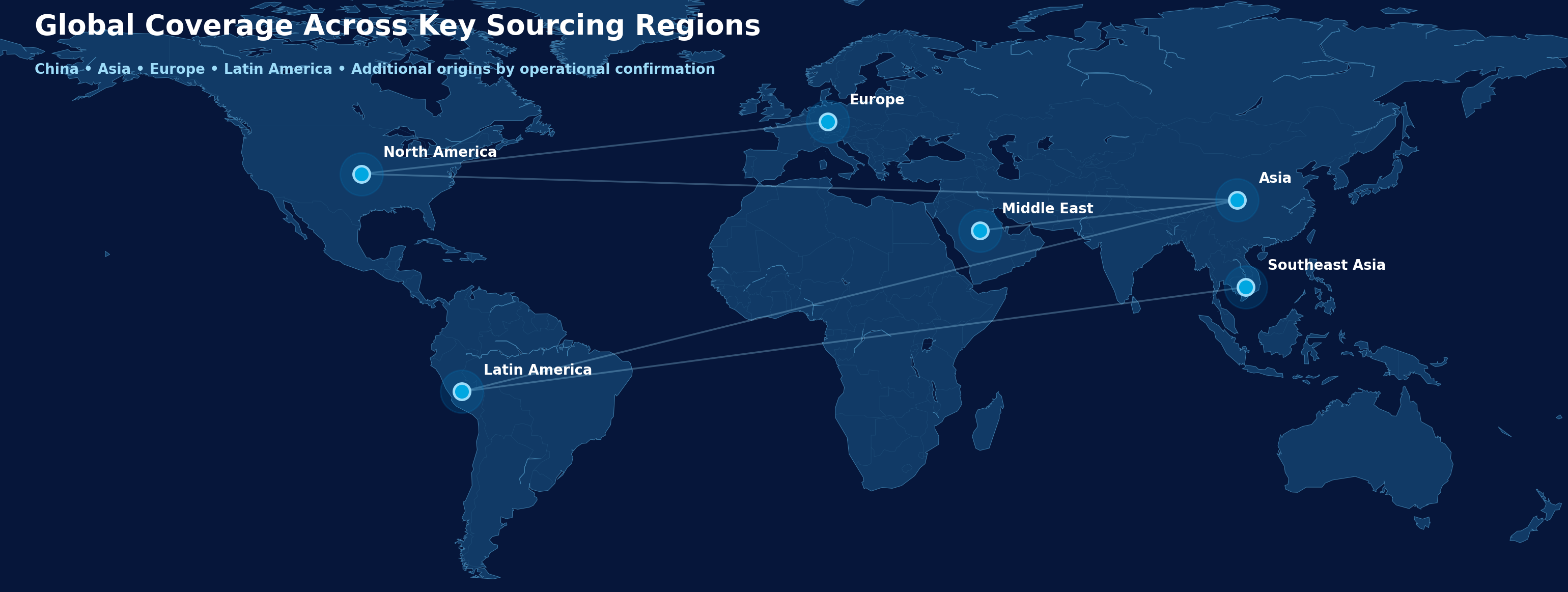 Global coverage map showing key sourcing regions